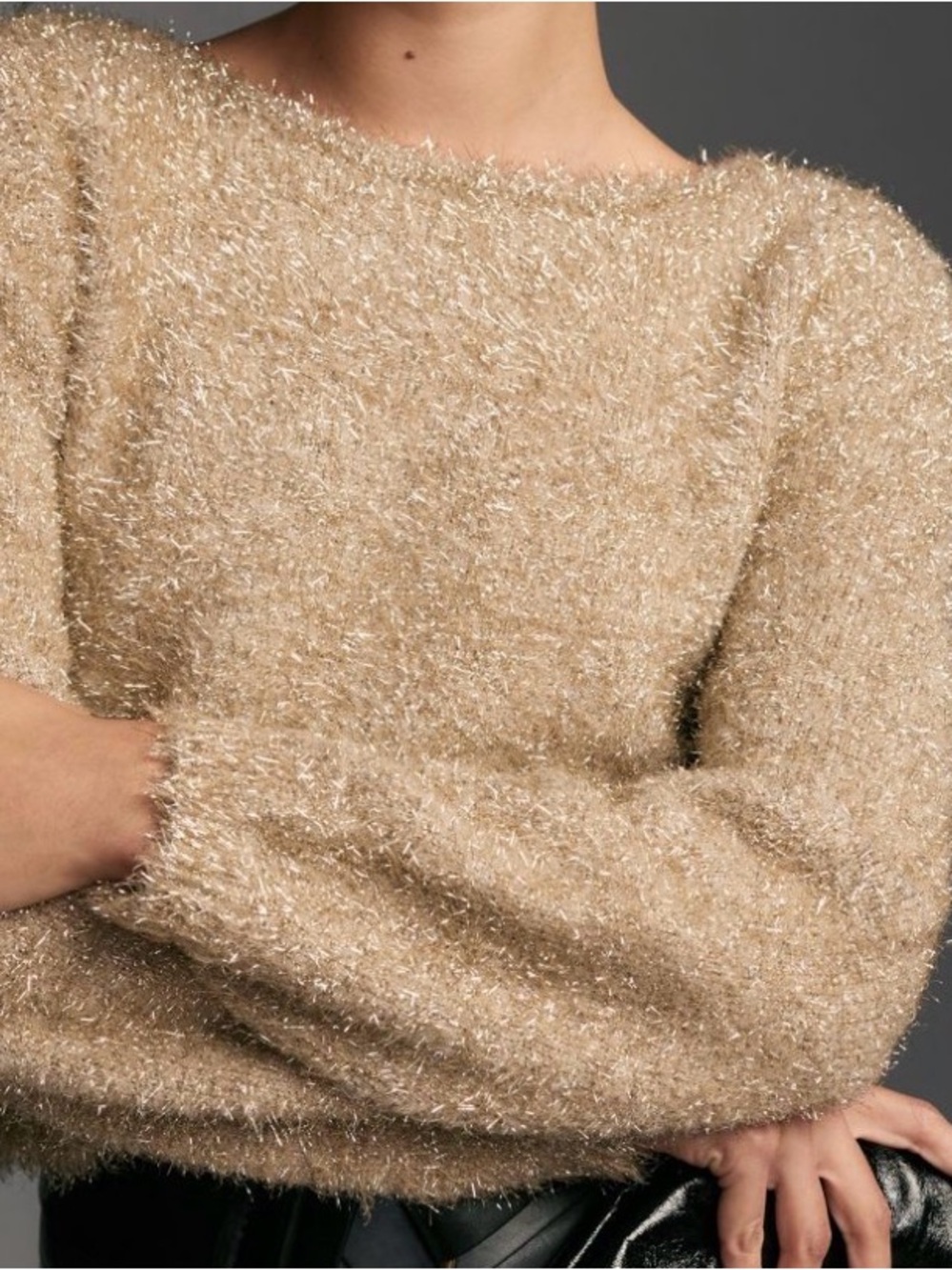 Anthropologie Metallic Eyelash Sweater - Beige